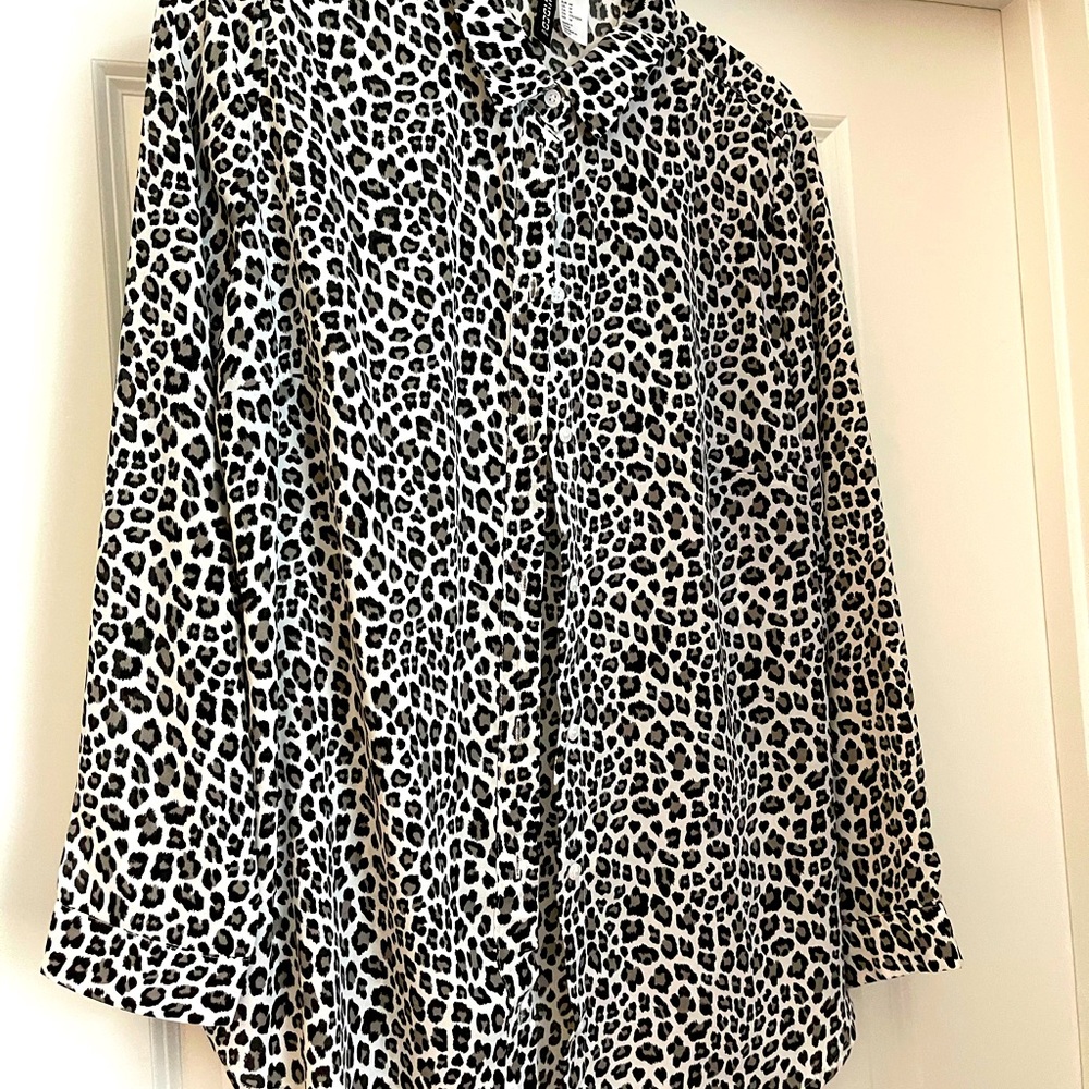 White Leopard Print Blouse